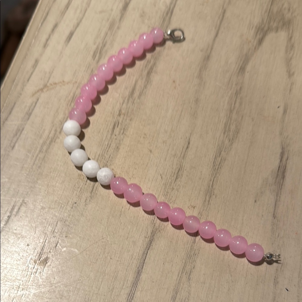 Pink and White Beaded Bracelet